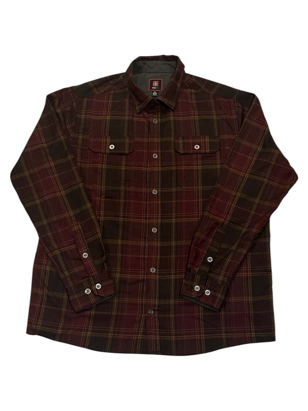 Swiss Tech Men's Size Large Burgundy Plaid Flannel Button Up Long Sleeve Shirtt
